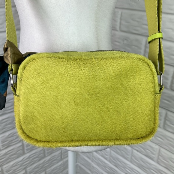 PARFOIS TEXTURED CROSSBODY BAG CHARTREUSE COWHIDE LEATHER HAIR MADE IN PORTUGAL - Picture 9 of 17